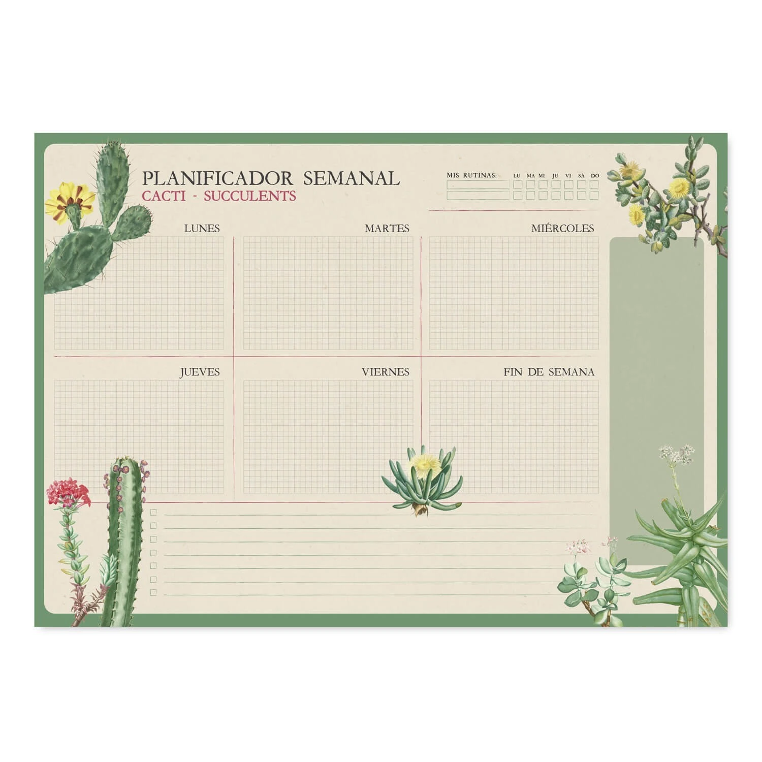 Bloc Planificador Semanal Botanical Cacti A3 3 Bloc Planificador Semanal Botanical Cacti A3