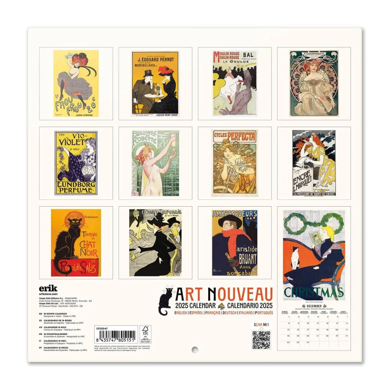 Calendario De Pared 2025 Art Nouveau 4 Calendario De Pared 2025 Art Nouveau - Imagen 2