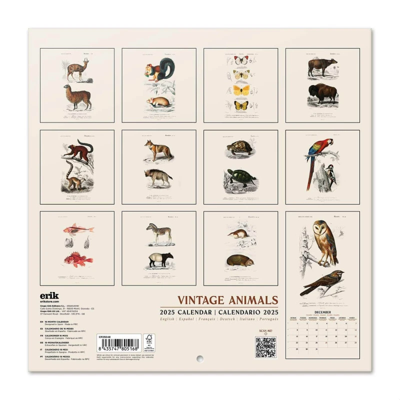 Calendario De Pared 2025 Vintage Animals 4 Calendario De Pared 2025 Vintage Animals - Imagen 2